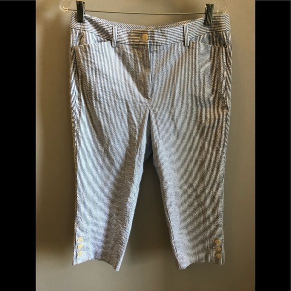 Talbots Capris Seersucker Pants Striped Size 10 Women Blue & White - Picture 1 of 10